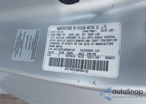 2010 Infiniti G37 z USA, uszkodzony, nr VIN JN1CV6FE3AM354192